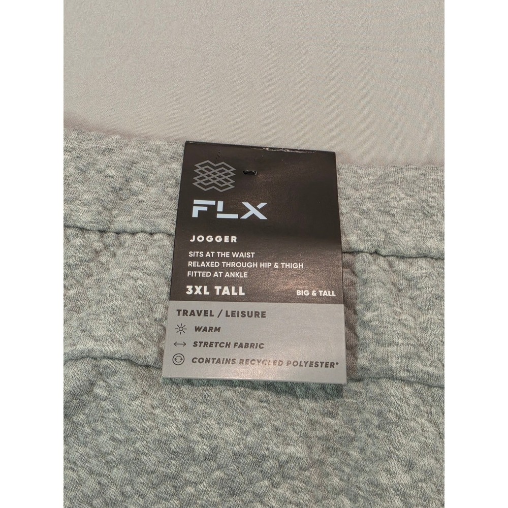 FLX Mens Quilted Joggers Flint Gray Heather Travel Leisure Pants 3XLT Big & Tall - Picture 3 of 5